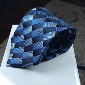 Saxony Blue and Black Checkered‎  SilkTie